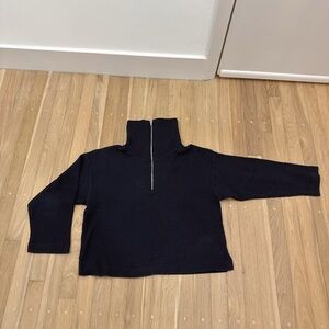 Black Turtleneck Waffle Sweatshirt with Zipper